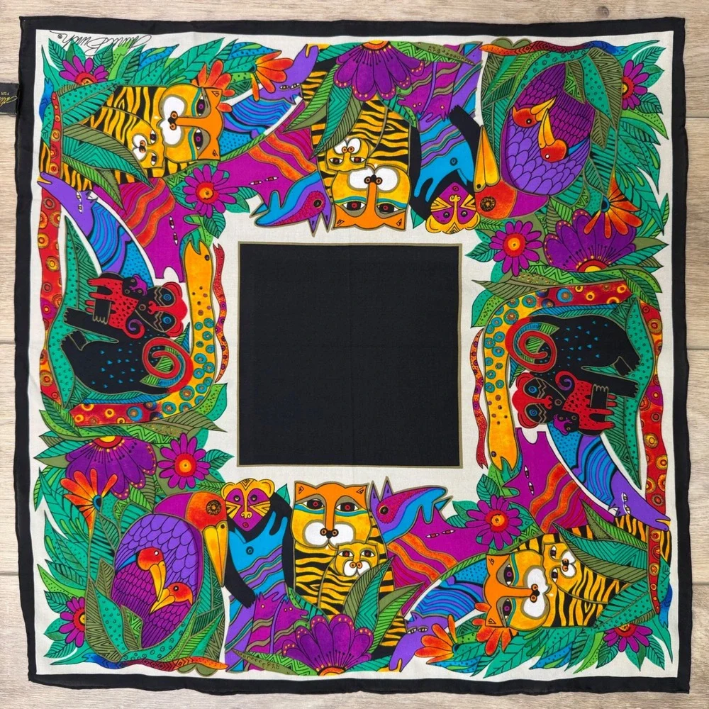 Laurel‎ Burch Vintage Silk Scarf Jungle Animals The Honey Collection Square 20